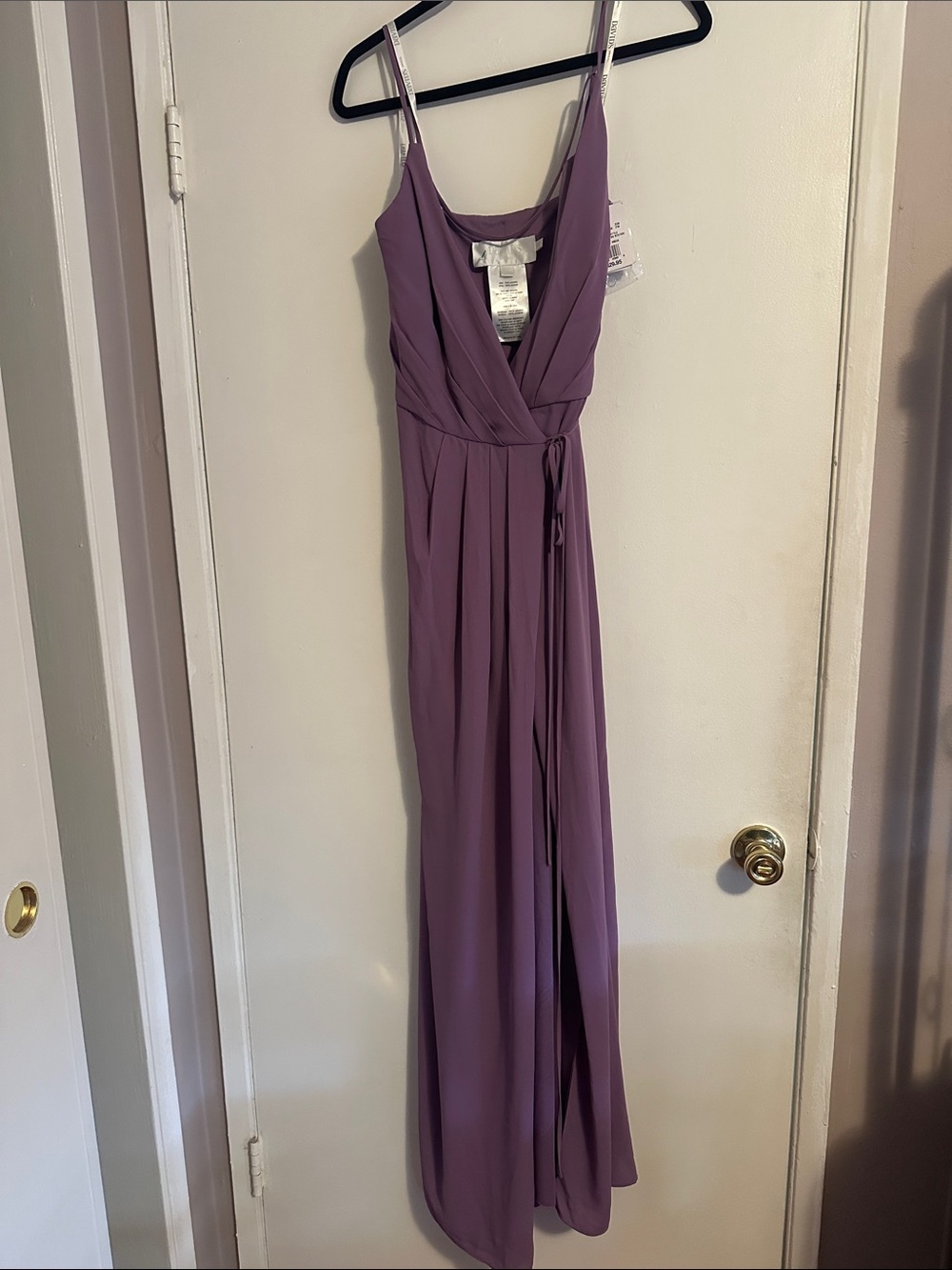 David's Bridal Wisteria Wrap Maxi Dress with Spaghetti Straps